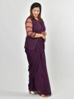 Wine Saree Style Gown with Jacket - Image 2