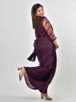Wine Saree Style Gown with Jacket - Image 3