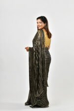 Black & Gold Striped Party Wear Saree with Golden Blouse - Image 5