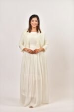 Elegant White Long Gown with Embroidered Jacket - Image 2