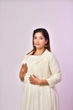 Elegant White Long Gown with Embroidered Jacket - Image 3