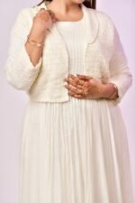 Elegant White Long Gown with Embroidered Jacket - Image 4