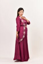 Wine Purple Embroidered Three-Piece Ethnic Set - Image 2