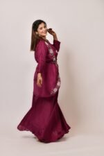 Wine Purple Embroidered Three-Piece Ethnic Set - Image 4