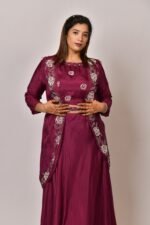 Wine Purple Embroidered Three-Piece Ethnic Set