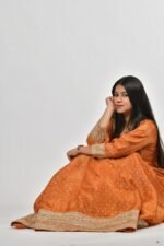 Rust Orange Silk Kurta Set with Banarasi Dupatta - Image 4