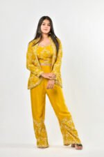 Mustard Yellow Embroidered Three-Piece Co-Ord Set