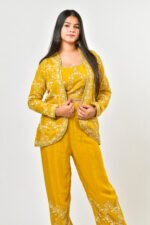 Mustard Yellow Embroidered Three-Piece Co-Ord Set - Image 3