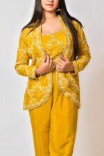 Mustard Yellow Embroidered Three-Piece Co-Ord Set - Image 4