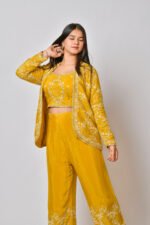 Mustard Yellow Embroidered Three-Piece Co-Ord Set - Image 5