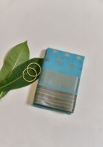 Vibrant turquoise saree - Image 4