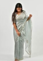 Pastel grey saree - Image 4