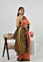 Coral-red silk saree - Image 5