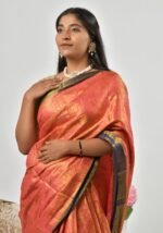 Coral-red silk saree - Image 2