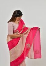 Vibrant pink silk saree - Image 4
