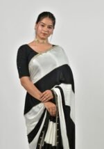 Monochrome black and white Saree - Image 5