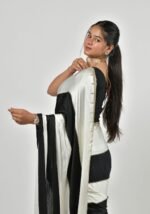 Monochrome black and white Saree - Image 4