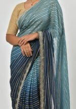 Elegant teal blue saree - Image 5
