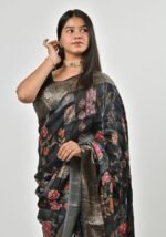 Floral prints Black Saree - Image 5