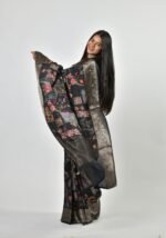Floral prints Black Saree - Image 4