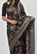 Floral prints Black Saree - Image 3