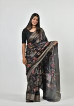 Floral prints Black Saree - Image 2