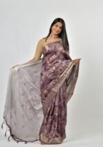 Lavender-grey silk blend Saree