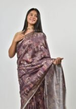 Lavender-grey silk blend Saree - Image 4