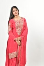 Red printed silk blend kurta set - Image 2
