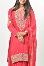Red printed silk blend kurta set - Image 4