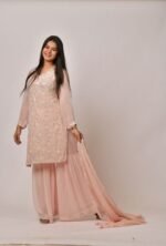Nude Embroidered Silk Blend Straight Suit With Dupatta
