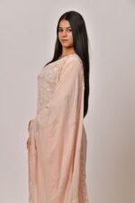 Nude Embroidered Silk Blend Straight Suit With Dupatta - Image 4