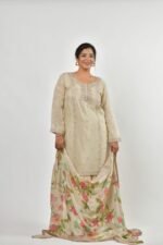Floral Embroidered Sequinned Straight Kurta with Sharara & Dupatta
