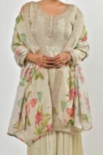 Floral Embroidered Sequinned Straight Kurta with Sharara & Dupatta - Image 5