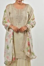 Floral Embroidered Sequinned Straight Kurta with Sharara & Dupatta - Image 6
