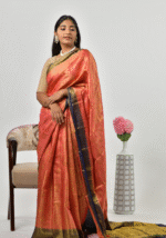 Coral-red silk saree