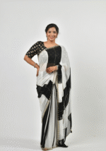 Bold black and white color Saree